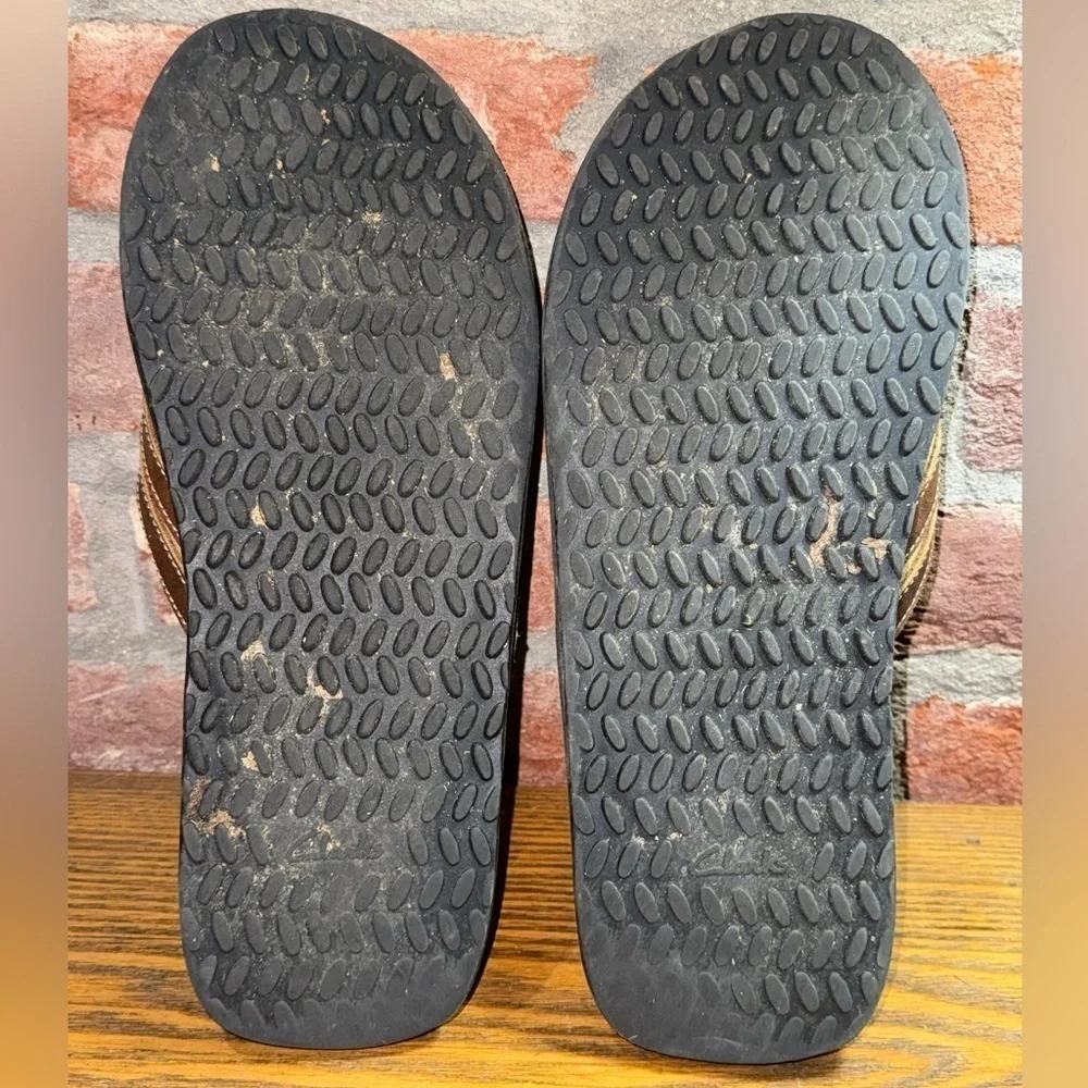 Clarks BROWN GENUINE LEATHER THONGS FLIP FLOP MEN'S SANDALS Sz 13M